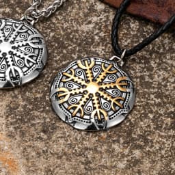 Never Fade Norse Compass Gold Color Necklace Men Vikings Runes Stainless Steel Trident Vegvisir Amulet Pendant Icelandic Jewelry