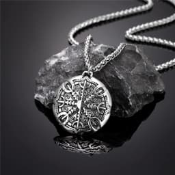 Never Fade Norse Compass Gold Color Necklace Men Vikings Runes Stainless Steel Trident Vegvisir Amulet Pendant Icelandic Jewelry