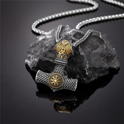 Never Fade Norse Compass Gold Color Necklace Men Vikings Runes Stainless Steel Trident Vegvisir Amulet Pendant Icelandic Jewelry