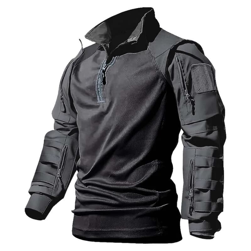 Men Outdoor Tactical Shirts Solid Training Long-Sleeve T-Shirt Tops Wear-Resistant Hunting Shirt Multi-Pocket Adventure Workwear