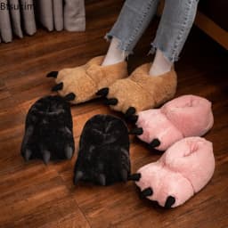 2026 Chunky Warm Bear Paw Slippers for Home Women Creative Funny Slipper Soft Plush Cute Cartoon Girls Indoor House Floor Shoes