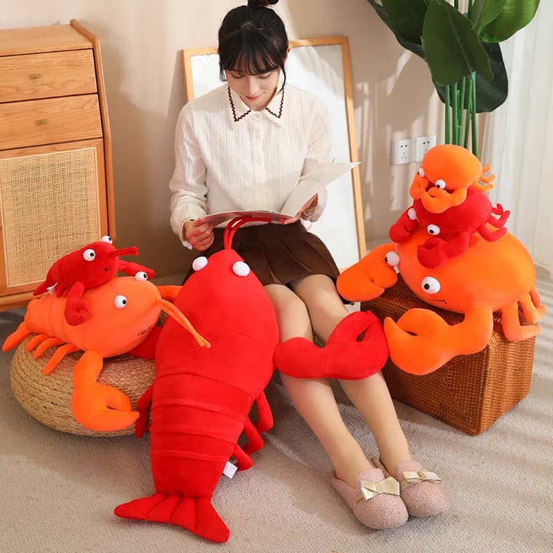 20-80CM Kawaii Cartoon Simulation Anime Stuffed Big Lobster Plush Toy Cute Crab Plush Toy Lobster Hat Handmade Doll