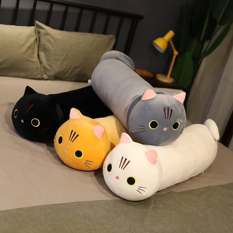 Kawaii Cat Long Pillow Sofa Cushion Plush Toy Stuffed Cartoon Cat Animal Doll for Lovely Gift