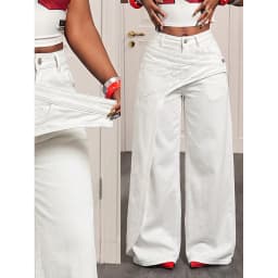 Benuynffy High Street Fashion 2 In 1 Mid Waisted Jeans Women's American Vintage Y2k Versatile Casual Loose Wide Leg Denim Pants
