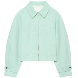 HXAO Cropped Tweed Jacket Women's Jacket Demi-Season 2026 Zip-Up Long Sleeve Top Mint Green Textured Outerwear Streetwear Coats