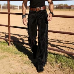 Men's Cowboy Fringe Bell Bottom Pants Faux Suede Leather Regular Fit High Waist Retro Buckled Pants Hippie Disco Cosplay Pants