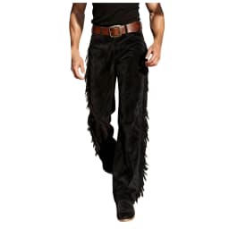 Men's Cowboy Fringe Bell Bottom Pants Faux Suede Leather Regular Fit High Waist Retro Buckled Pants Hippie Disco Cosplay Pants