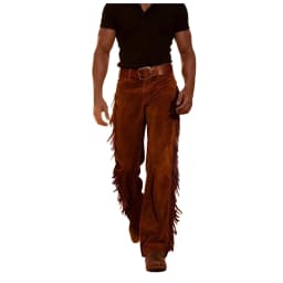 Men's Cowboy Fringe Bell Bottom Pants Faux Suede Leather Regular Fit High Waist Retro Buckled Pants Hippie Disco Cosplay Pants