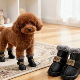 4Pcs Warm PU Dog Shoes Pet Winter Snow Boots Soft Waterproof Small Dog Shoes Plush Non Slip Soft Dog Boot Dogs Accessories
