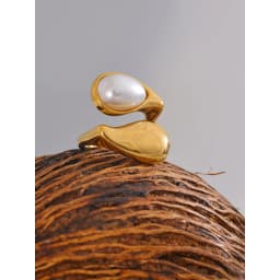 Yhpup Fashion Imitation Pearl Water Drop Finger Ring Women 316L Stainless Steel Elegant Gold Platinum Plated Jewelry