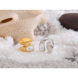 Yhpup Fashion Imitation Pearl Water Drop Finger Ring Women 316L Stainless Steel Elegant Gold Platinum Plated Jewelry