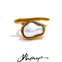 Yhpup 2025 Baroque Simulated Pearls Vintage Ring for Women 18K Golden Plated Distinctive Fashion Attractive Finger Charm Jewelry