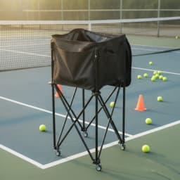 Foldable Tennis Ball Cart Caster Wheels Tennis Ball Cart Mesh Pocket for Training Workouts Portable Tennis Ball Cart