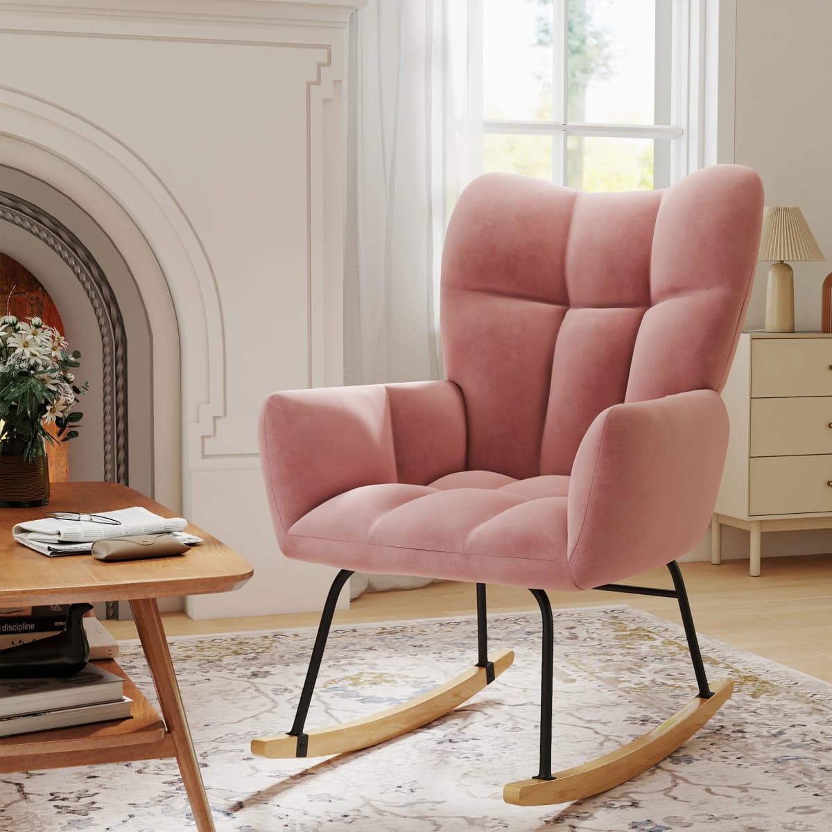 TUAREX High Back Nursery Rocking Chair, Modern Upholstered Glider Rocker, Comfy Indoor Accent Armchair for Bedroom Living Room