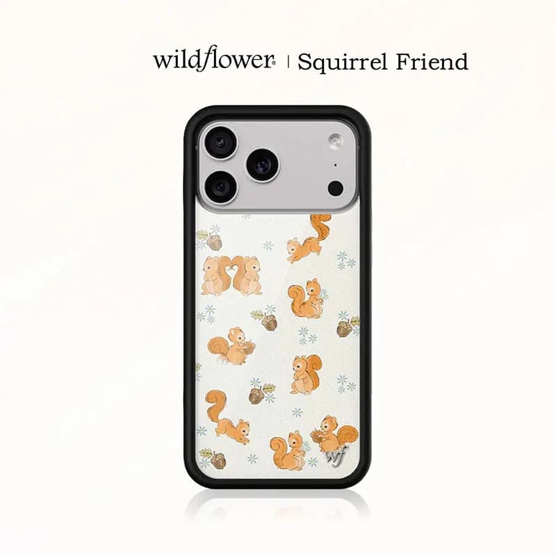 Wildflower Ins Squirrel Friend Floral Phone Case for iPhone 18 17 16 15 14 13 12 Pro Max Plus WF Cartoon Animal Shockproof Cover