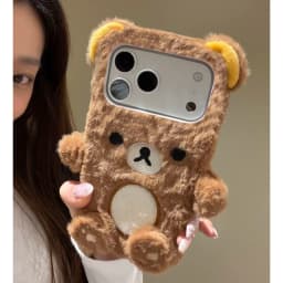 Rilakkuma for Iphone /12/13/14/15/16/17ProMax Cute Fluffy Plush Foldable Phone Case 3D Cartoon Bear