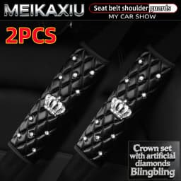 Soft Leather Diamond-Encrusted Crown Car Shoulder Guard 1PC/2PCS Safety Belt Decoration Shiny Accessory for Women's Cars