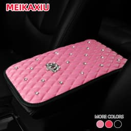 Blingbling Shiny Diamond Inlay PU Artificial Sheepskin Car Armrest Pad Crown Style New Model Interior Supplies