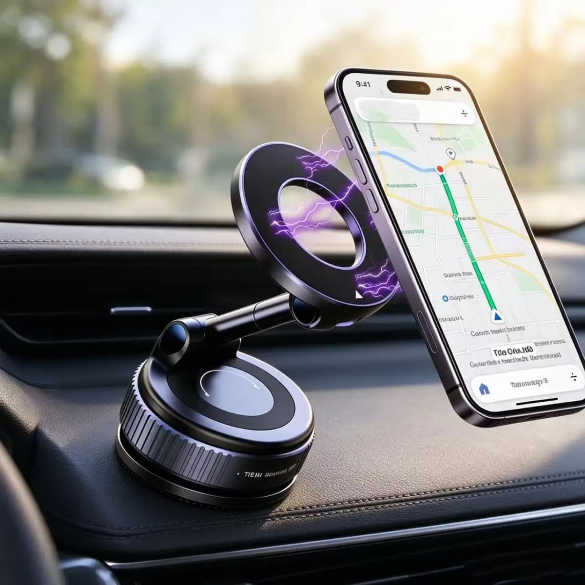 Vacuum Suction Magnetic Car Phone Holder 360° Rotatable Foldable Adjustable Arm Dashboard Navigation Mount for All Smartphones