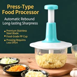Manual Press Vegetable Chopper & Garlic Mincer Stainless Steel Blade Food Processor for Kitchen Cooking, Multifunctional Grinder