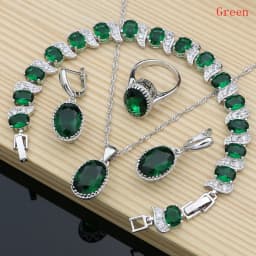 Natural 925 Silver Jewelry Red Birthstone Charm Jewelry Sets Women Earrings/Pendant/Necklace/Ring/Bracelets T055