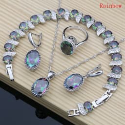 Natural 925 Silver Jewelry Red Birthstone Charm Jewelry Sets Women Earrings/Pendant/Necklace/Ring/Bracelets T055