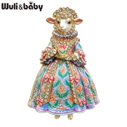 Wuli&baby Beautiful Sheep Lady Brooches For Women Unisex 4-color Elegant Rhinestone Ancient Dress Goat Party Brooch Pin Gifts