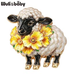 Wuli&baby Charming Sheep Brooches Pins For Women Unisex 6-color Flowers Goat New Year Party Office Animal Brooch Pin Gifts
