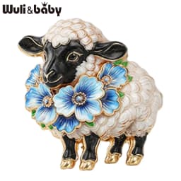 Wuli&baby Charming Sheep Brooches Pins For Women Unisex 6-color Flowers Goat New Year Party Office Animal Brooch Pin Gifts