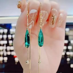Green Shiny Zircon Flower Drop Earrings For Women Luxury Crystal Long Tassel Ear Line Hanging Earring Wedding Jewelry Gift