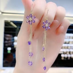 Green Shiny Zircon Flower Drop Earrings For Women Luxury Crystal Long Tassel Ear Line Hanging Earring Wedding Jewelry Gift