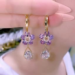 Green Shiny Zircon Flower Drop Earrings For Women Luxury Crystal Long Tassel Ear Line Hanging Earring Wedding Jewelry Gift