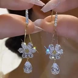 Green Shiny Zircon Flower Drop Earrings For Women Luxury Crystal Long Tassel Ear Line Hanging Earring Wedding Jewelry Gift