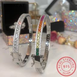 Luxury D Color Colored Rainbow Tennis Full Moissanite Bangle Bracelet for Woman Party S925 Sterling Silver Diamond Jewelry
