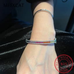 Luxury D Color Colored Rainbow Tennis Full Moissanite Bangle Bracelet for Woman Party S925 Sterling Silver Diamond Jewelry