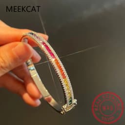 Luxury D Color Colored Rainbow Tennis Full Moissanite Bangle Bracelet for Woman Party S925 Sterling Silver Diamond Jewelry