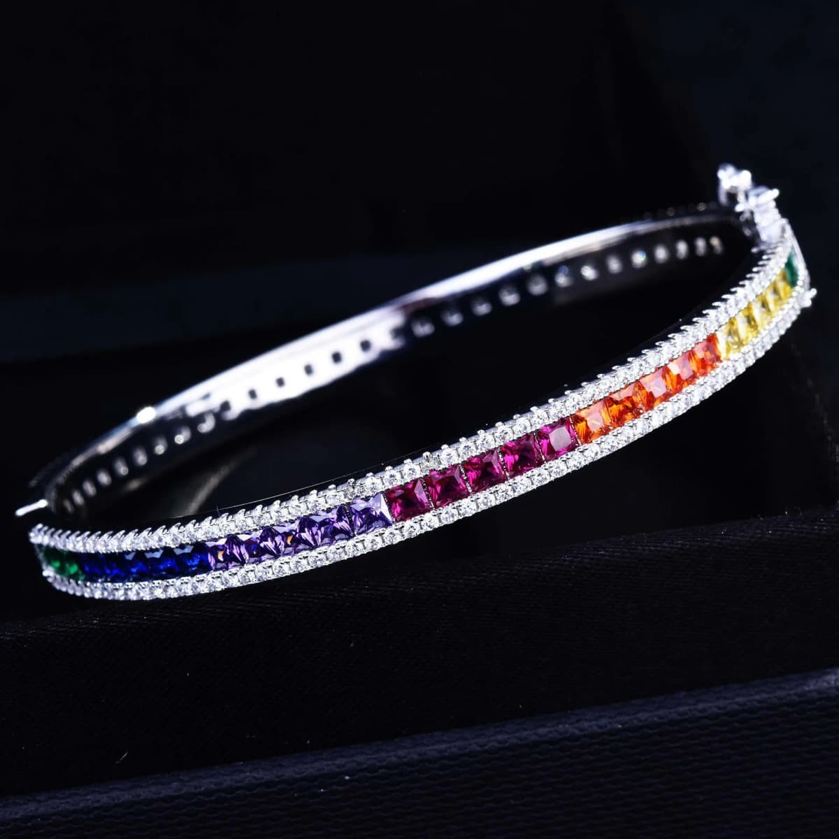Luxury D Color Colored Rainbow Tennis Full Moissanite Bangle Bracelet for Woman Party S925 Sterling Silver Diamond Jewelry