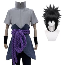 HOLOUN Uchiha Sasuke Anime Cosplay Costume Wig Grey Top Pants Belt Halloween Christmas Convention Adult Unisex Gift