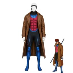 X Gambit Remy Cosplay Costume Man Battle Suit Leather Long Trench Jumpsuit Mask Set Superhero Halloween Carnival Outfits