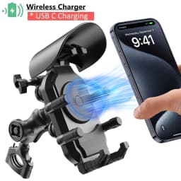Shockproof Motorcycle Phone Holder 15W Wireless Charger & 18W USB 30W Type C Fast Charging Motorbike Bicycle Bike Scooter Stand
