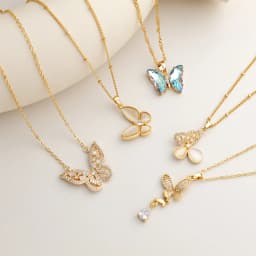 Monkton Fashion Butterfly Necklaces for Women Gold Plated Clavicle Chain with Crystal/Mother-of-Pearl Pendant Charm Accessories