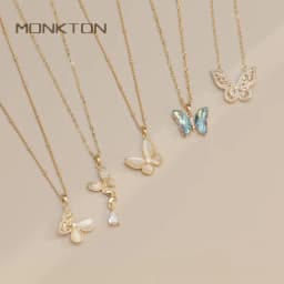 Monkton Fashion Butterfly Necklaces for Women Gold Plated Clavicle Chain with Crystal/Mother-of-Pearl Pendant Charm Accessories