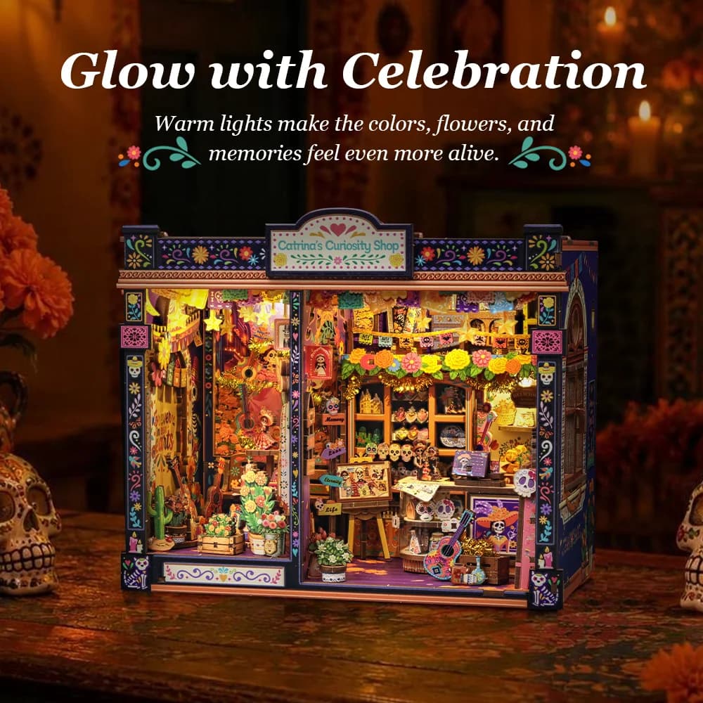Original CUTEBEE BookNook Kit Catrina Curiosity Shop Mexican Fiesta DIY Miniature Dollhouse Vibrant Bookshelf Decor Alley Model