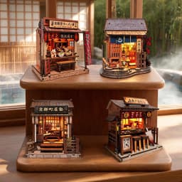 DIY Wooden Mountain Onsen Lodge Cottage Figurines Miniatures Kits Assembled Casa for Friends Birthday Gifts Home Decor Crafts