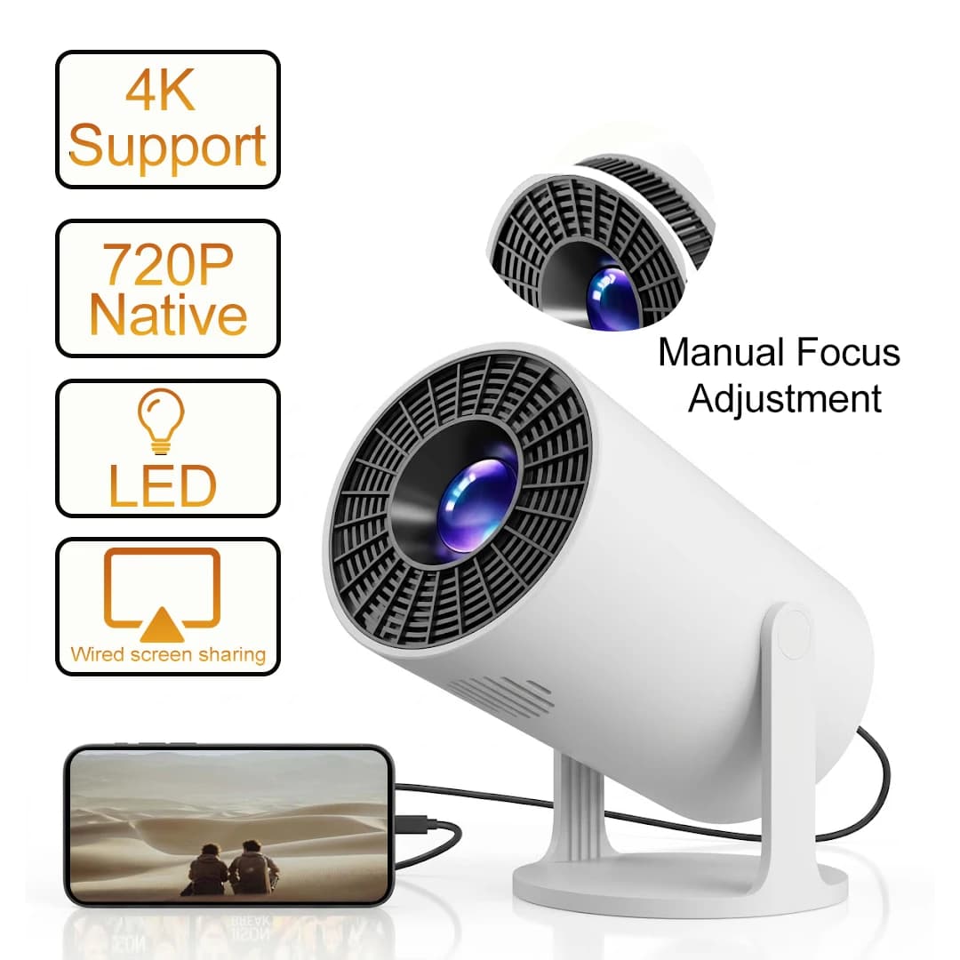 4K Decoding Native 1080P Mini Projector with Short-Throw Projection, Supporting 270° Rotation and Compatible with Laptops, Smart