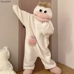 Cartoon Big Mouth Monster Cute Funny Onesie Pajamas Thickened Coral Fleece Homewear For Couples Men Women Autumn Winter Pajamas