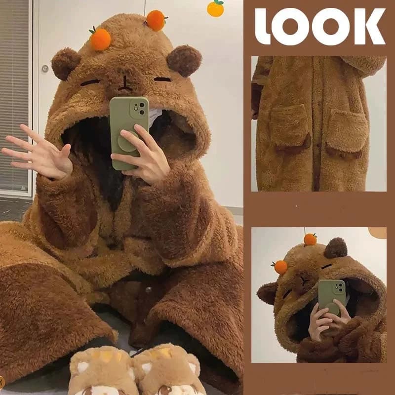 Thicken Flannel Cartoon Pajama Kigurumi Winter Robe Sleepwear Jumpsuit Halloween Funny Home Clothes Loungewear Cosplay Costume