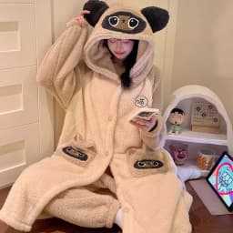 Thicken Flannel Cartoon Pajama Kigurumi Winter Robe Sleepwear Jumpsuit Halloween Funny Home Clothes Loungewear Cosplay Costume