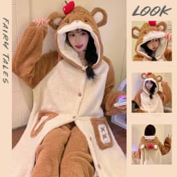 Thicken Flannel Cartoon Pajama Kigurumi Winter Robe Sleepwear Jumpsuit Halloween Funny Home Clothes Loungewear Cosplay Costume