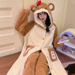 Thicken Flannel Cartoon Pajama Kigurumi Winter Robe Sleepwear Jumpsuit Halloween Funny Home Clothes Loungewear Cosplay Costume